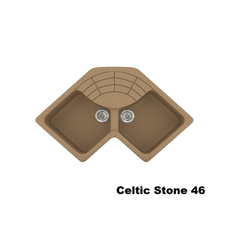 Καφε γωνιακοι νεροχυτες κουζινας συνθετικοι με δυο γουρνες μοντερνοι Celtic Stone 46 Classic 310 Sanitec