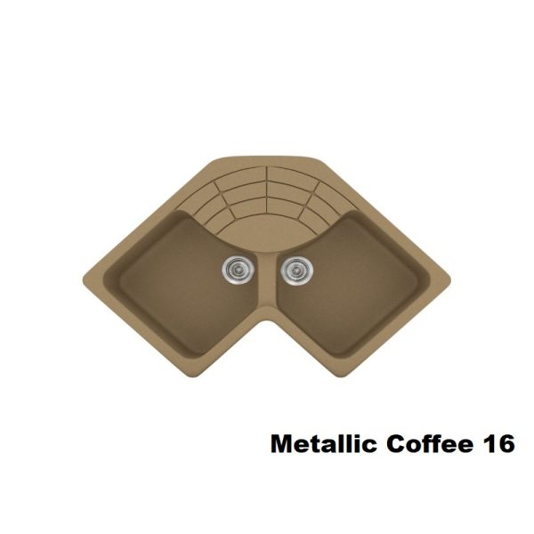 Καφε συνθετικος γωνιακος νεροχυτης κουζινας με 2 γουρνες και μικρη ποδια μοντερνος Metallic Coffee 16 Classic 310 Sanitec