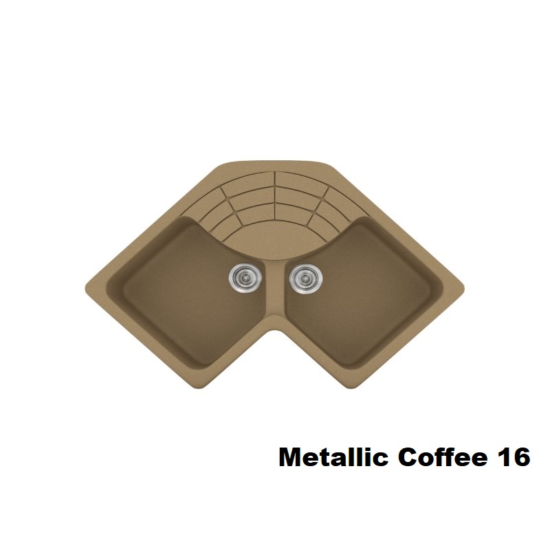 Metallic Coffee Modern 2 Bowl Composite Corner Kitchen Sink with Drainer 83x83x50 16 Classic 310 Sanitec