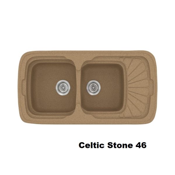 Brown Modern 2 Bowl Composite Kitchen Sink with Small Drainer Celtic Stone 46 96x51 Classic 304 Sanitec
