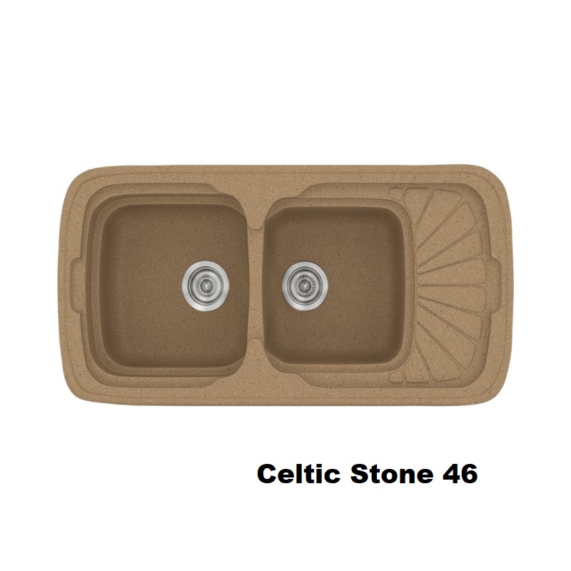 Brown Modern 2 Bowl Composite Kitchen Sink with Small Drainer Celtic Stone 46 96×51 Classic 304 Sanitec