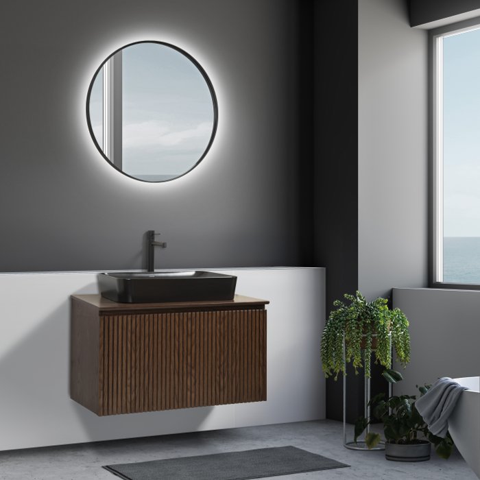 Modern Plywood Wall Hung Bathroom Furniture with Top Set Dress Brown Top