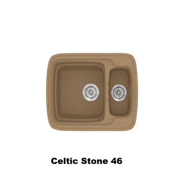 Καφε συνθετικος μικρος νεροχυτης κουζινας μοντερνος με δυο γουρνες 60χ51 Celtic Stone 46 Classic 314 Sanitec