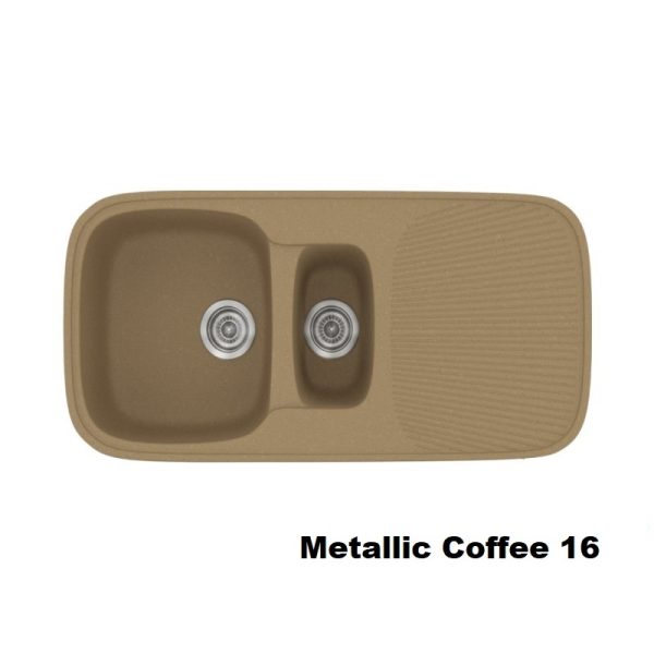 Coffee Brown Modern 1,5 Bowl Composite Kitchen Sink with Drainer 97x50 16 Classic 301 Sanitec