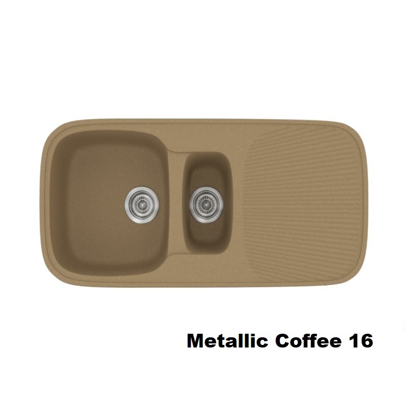 Coffee Brown Modern 1,5 Bowl Composite Kitchen Sink with Drainer 97×50 16 Classic 301 Sanitec