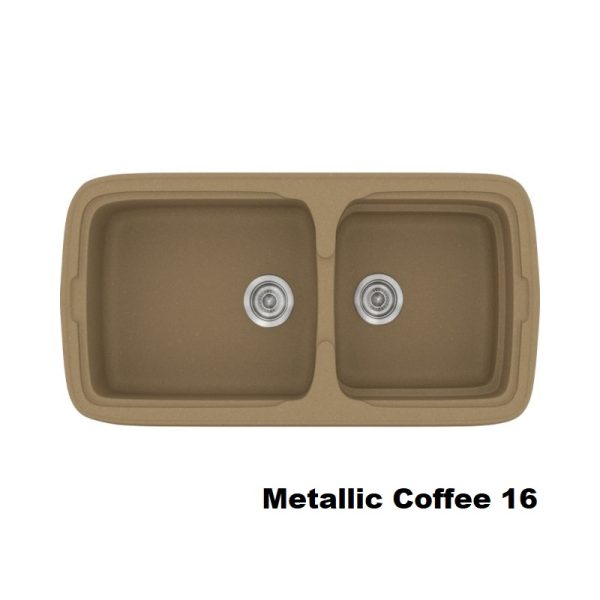 Καφε συνθετικος νεροχυτης κουζινας με δυο γουρνες μοντερνος 96χ51 Metallic Coffee 16 Classic 305 Sanitec