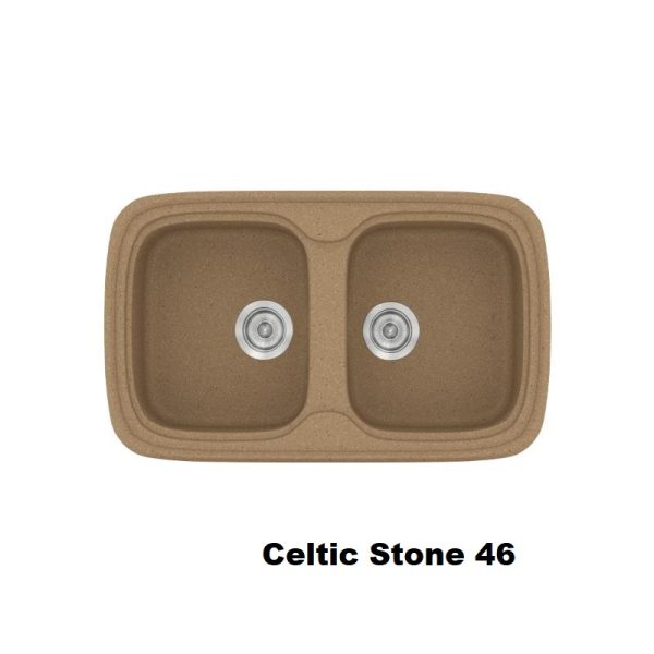 Καφε συνθετικος νεροχυτης κουζινας μοντερνος με 2 γουρνες 82χ50 Celtic Stone 46 Classic 312 Sanitec