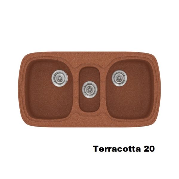 Κοκκινοι συνθετικοι νεροχυτες κουζινας μοντερνοι με μια μικρη και δυο μεγαλες γουρνες Terracotta 20 Classic 303 Sanitec