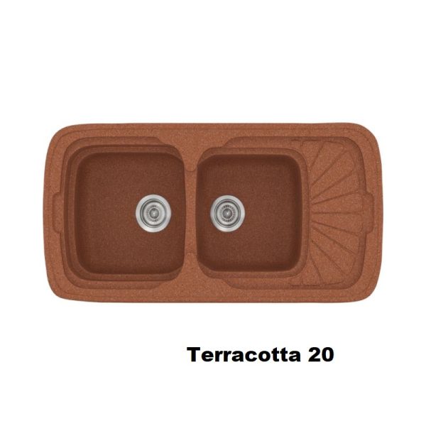 Red Modern 2 Bowl Composite Kitchen Sink with Small Drainer Terracotta 20 96x51 Classic 304 Sanitec