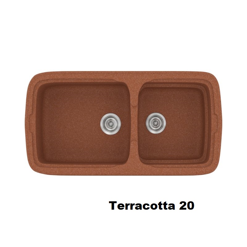 Red Modern 2 Bowl Composite Kitchen Sink 96×51 Terracotta 20 Classic 305 Sanitec