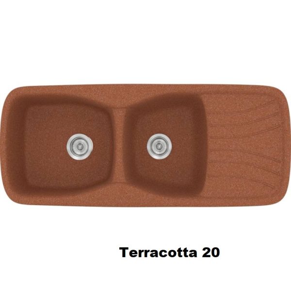 Red Terracotta Modern 2 Bowl Composite Kitchen Sink with Drainer 120x51 20 Classic 311 Sanitec