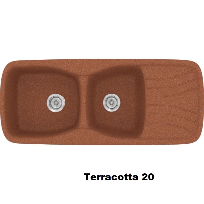 Red Terracotta Modern 2 Bowl Composite Kitchen Sink with Drainer 120×51 20 Classic 311 Sanitec