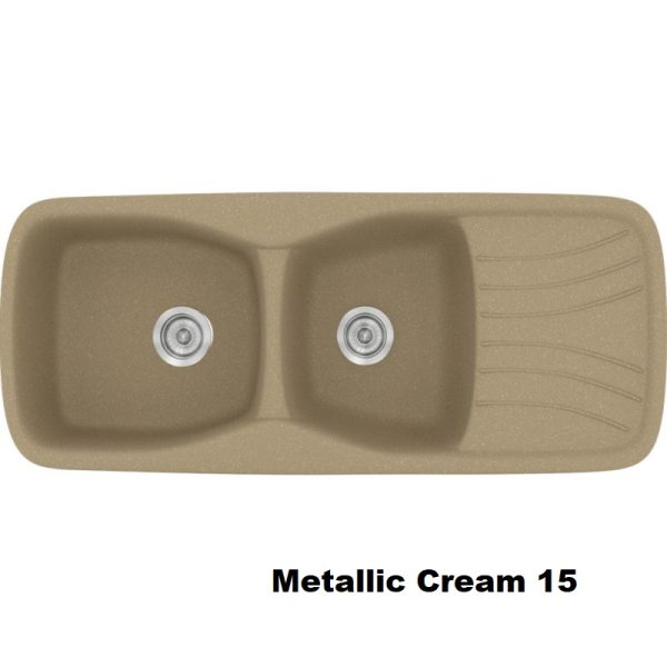 Cream Modern 2 Bowl Composite Kitchen Sink with Drainer 120x51 15 Classic 311 Sanitec