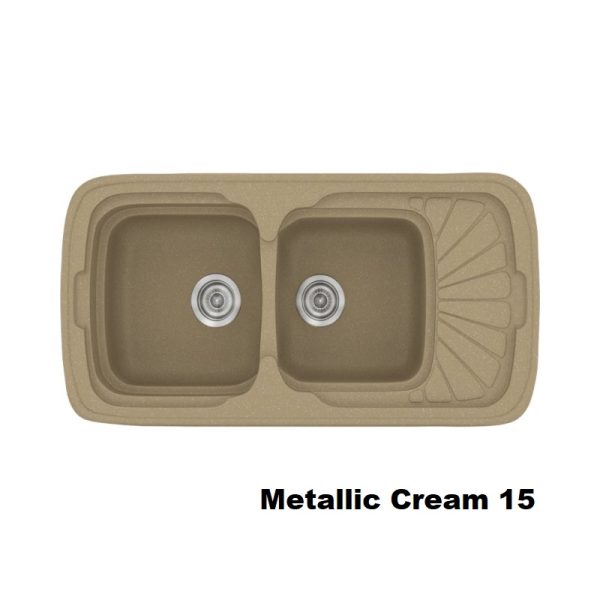 Cream Modern 2 Bowl Composite Kitchen Sink with Small Drainer 15 96x51 Classic 304 Sanitec