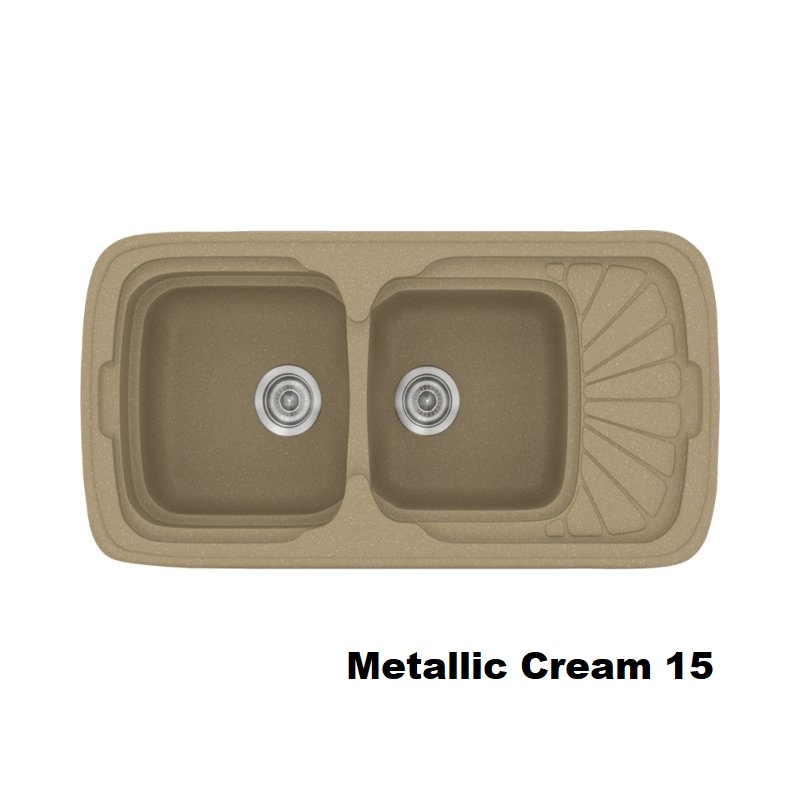 Κρεμ συνθετικοι νεροχυτες κουζινας με δυο γουρνες και μικρη ποδια μοντερνοι Metallic Cream 15 Classic 304 Sanitec