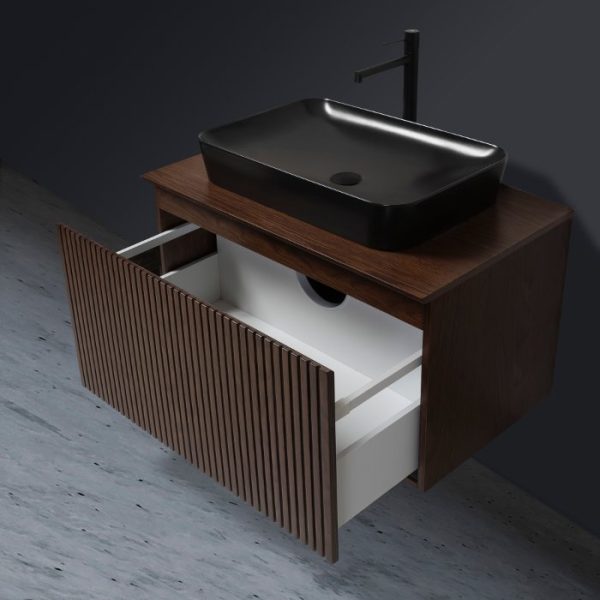Modern Plywood Wall Hung 1 drawer vanity unit with worktop Set Dress Brown Top