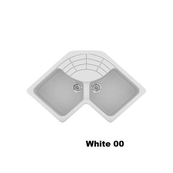 White Modern 2 Bowl Composite Corner Kitchen Sink with Drainer 83x83x50 00 Classic 310 Sanitec