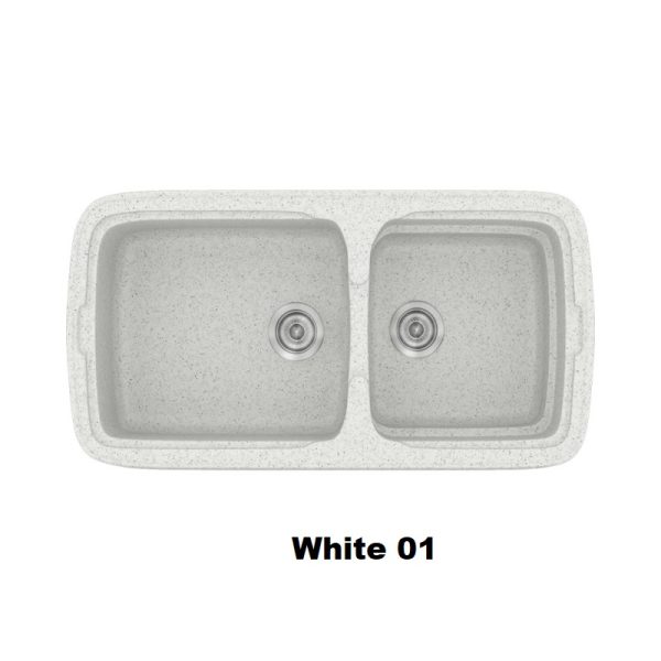 Ασπροι νεροχυτες κουζινας διπλοι συνθετικοι με δυο γουρνες 96χ51 White 01 Classic 305 Sanitec