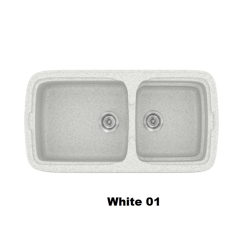 Λευκοι νεροχυτες κουζινας διπλοι συνθετικοι με δυο γουρνες 96χ51 White 01 Classic 305 Sanitec