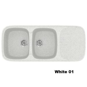 White Crispy Modern 2 Bowl Composite Kitchen Sink with Drainer 116x50 Classic 300 White 01