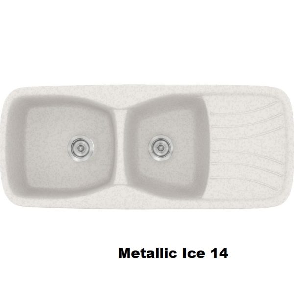 Metallic Ice White Modern 2 Bowl Composite Kitchen Sink with Drainer 120x51 14 Classic 311 Sanitec