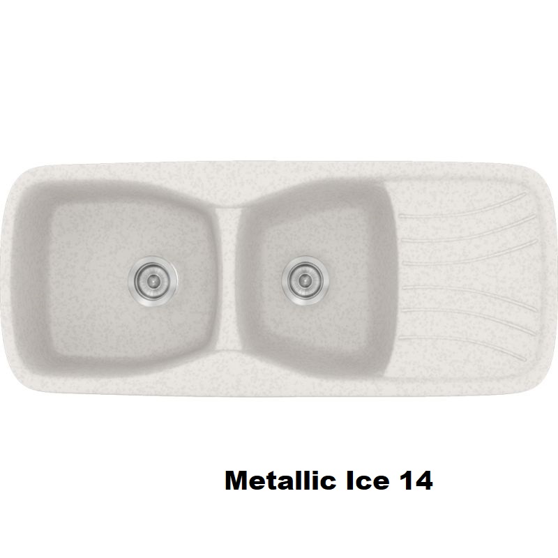 Λευκοι συνθετικοι νεροχυτες κουζινας με δυο γουρνες και μαξιλαρι 120χ51 Metallic Ice 14 Classic 311 Sanitec