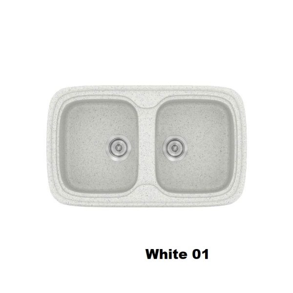 Λευκοι νεροχυτες κουζινας με δυο γουρνες συνθετικοι μοντερνοι 82χ50 White 01 Classic 312 Sanitec