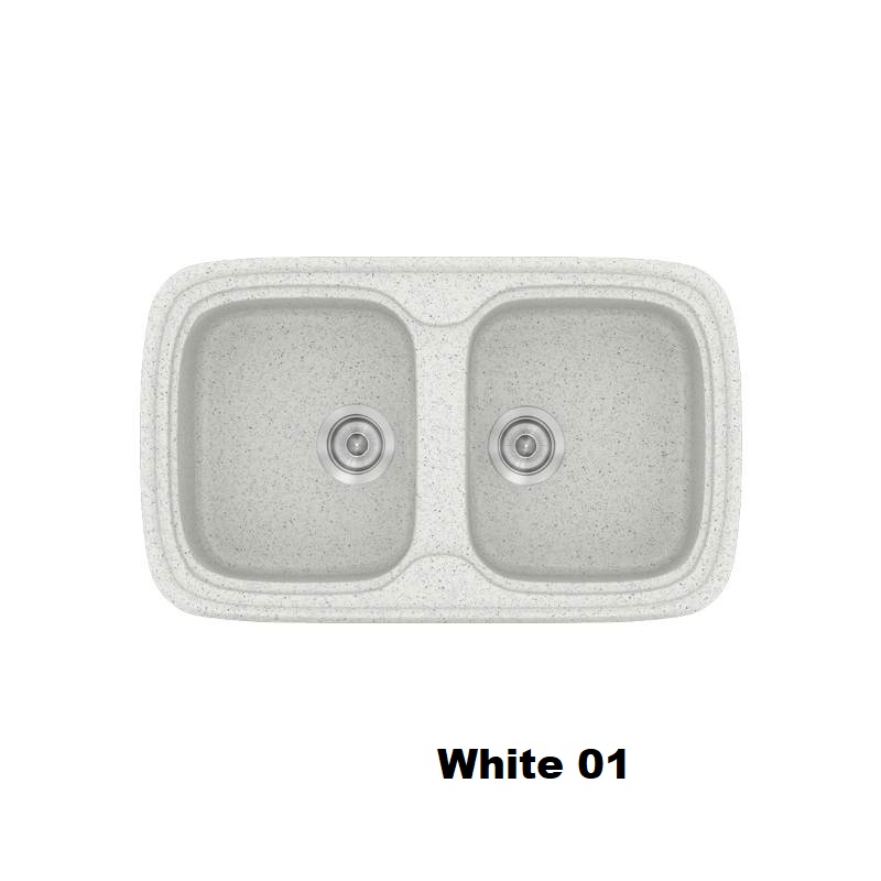 Λευκοι συνθετικοι νεροχυτες κουζινας με δυο γουρνες μοντερνοι 82χ50 White 01 Classic 312 Sanitec