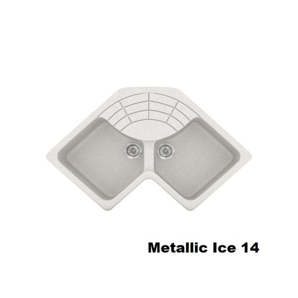 Ασπρος γωνιακος συνθετικος νεροχυτης κουζινας μοντερνος διπλος Metallic Ice 14 Classic 310 Sanitec