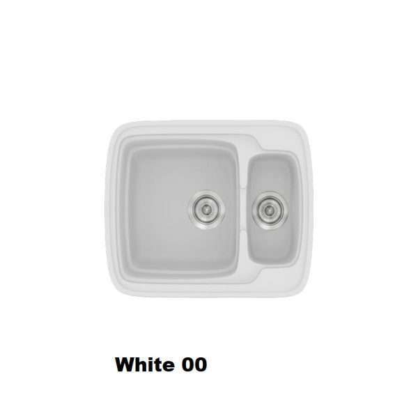 Λευκος συνθετικος μικρος νεροχυτης κουζινας μοντερνος διπλος 60χ51 White 00 Classic 314 Sanitec