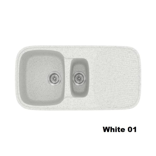 Ασπρος μοντερνος νεροχυτης κουζινας συνθετικος διπλος με μαξιλαρι 97χ50 White 01 Classic 301 Sanitec