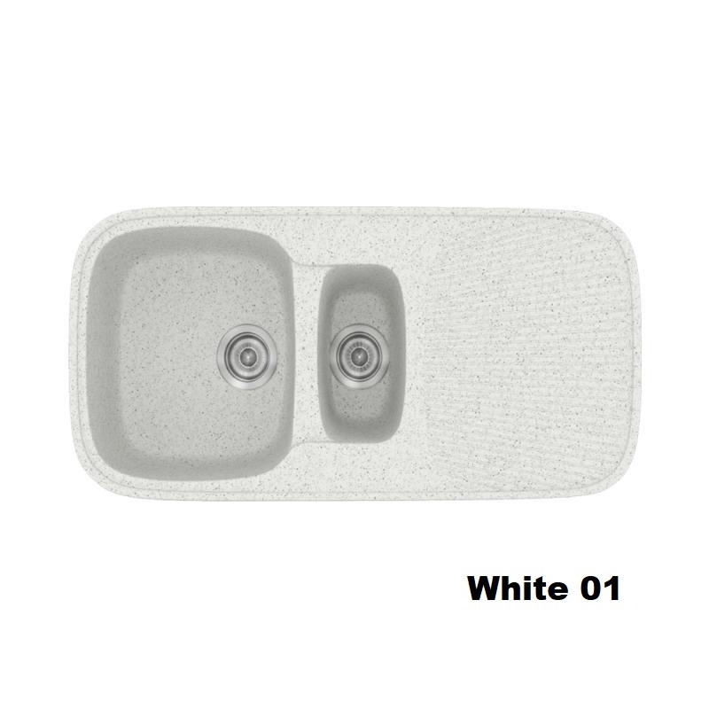 Λευκος μοντερνος νεροχυτης κουζινας συνθετικος διπλος με μαξιλαρι 97χ50 White 01 Classic 301 Sanitec