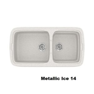 Ασπρος μοντερνος συνθετικος νεροχυτης κουζινας με 2 γουρνες μικρη και μεγαλη 96χ51 Metallic Ice 14 Classic 305 Sanitec