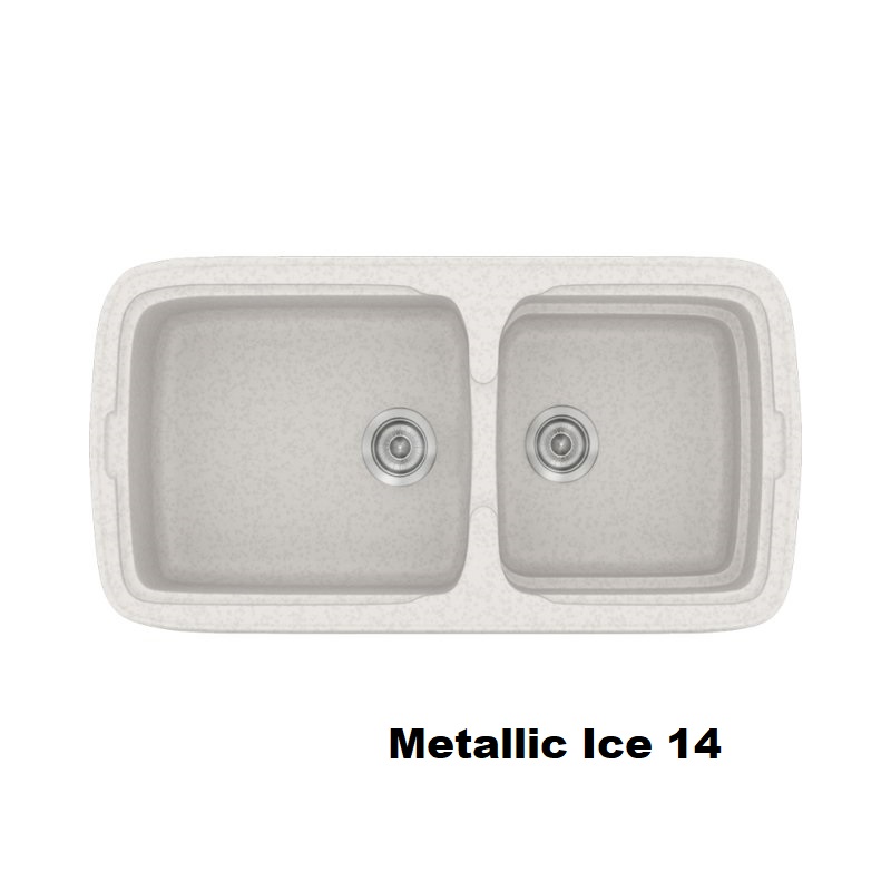 Λευκος μοντερνος συνθετικος νεροχυτης κουζινας με 2 γουρνες μικρη και μεγαλη 96χ51 Metallic Ice 14 Classic 305 Sanitec