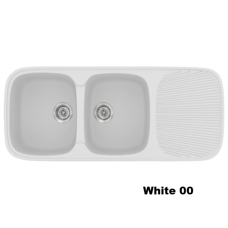 Λευκος μοντερνος συνθετικος νεροχυτης κουζινας με δυο γουρνες και μαξιλαρι 116χ50 White 00 Classic 300 Sanitec