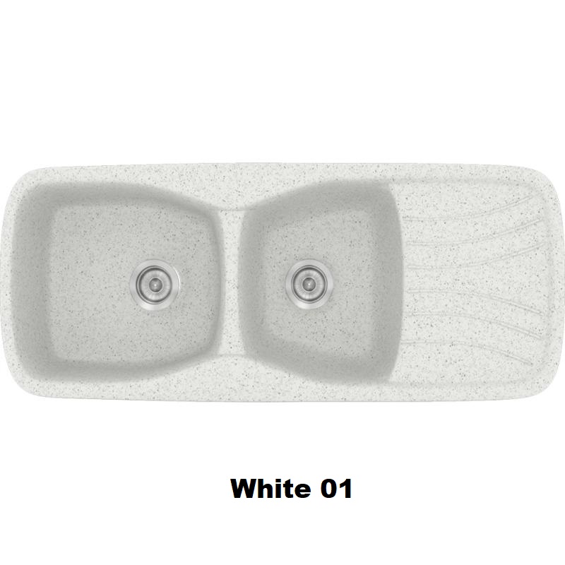 Λευκος πιτσιλωτος νεροχυτης κουζινας συνθετικος μοντερνος μεγαλος διπλος με ποδια 120χ51 White 01 Classic 311 Sanitec