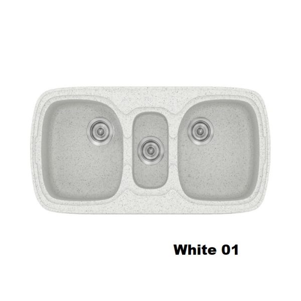 Ασπρος πιτσιλωτος συνθετικος νεροχυτης κουζινας με 3 γουρνες μοντερνος White 01 Classic 303 Sanitec