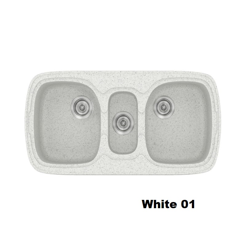 Λευκος πιτσιλωτος συνθετικος νεροχυτης κουζινας με 3 γουρνες μοντερνος White 01 Classic 303 Sanitec