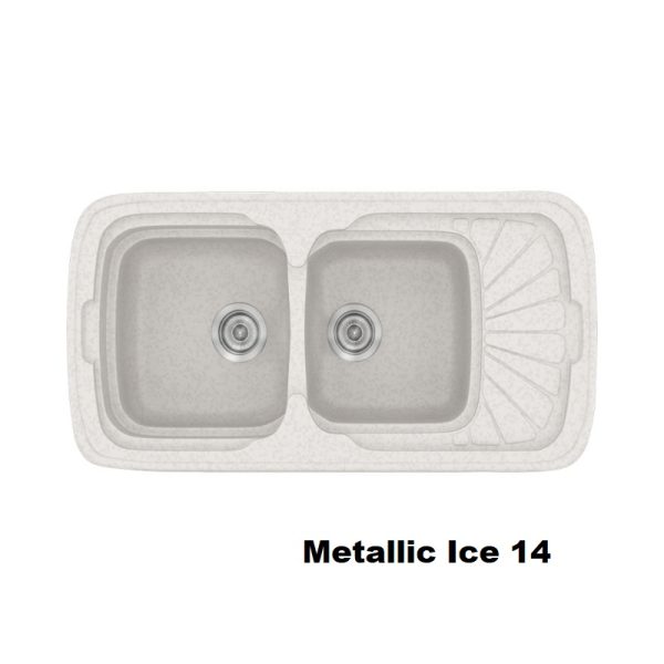 Ασπρος νεροχυτης κουζινας συνθετικος με 2 γουρνες μοντερνος 96χ51 Metallic Ice 14 Classic 304 Sanitec