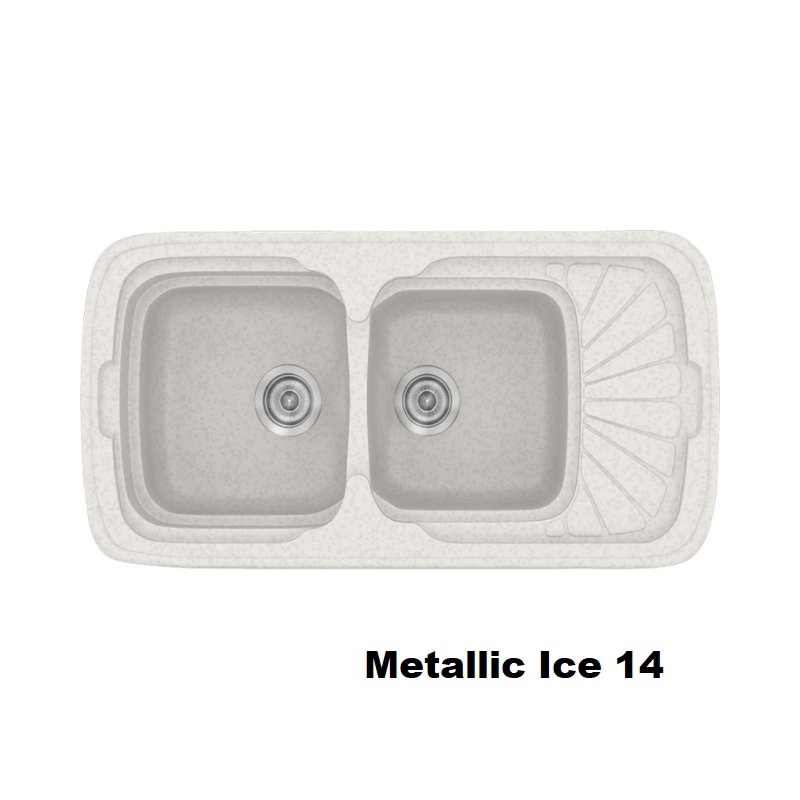 Λευκος συνθετικος νεροχυτης κουζινας με 2 γουρνες μοντερνος 96χ51 Metallic Ice 14 Classic 304 Sanitec