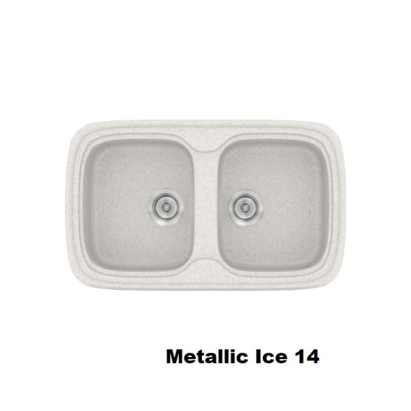 Metallic Ice White Modern 2 Bowl Composite Kitchen Sink 82x50 14 Classic 312 Sanitec