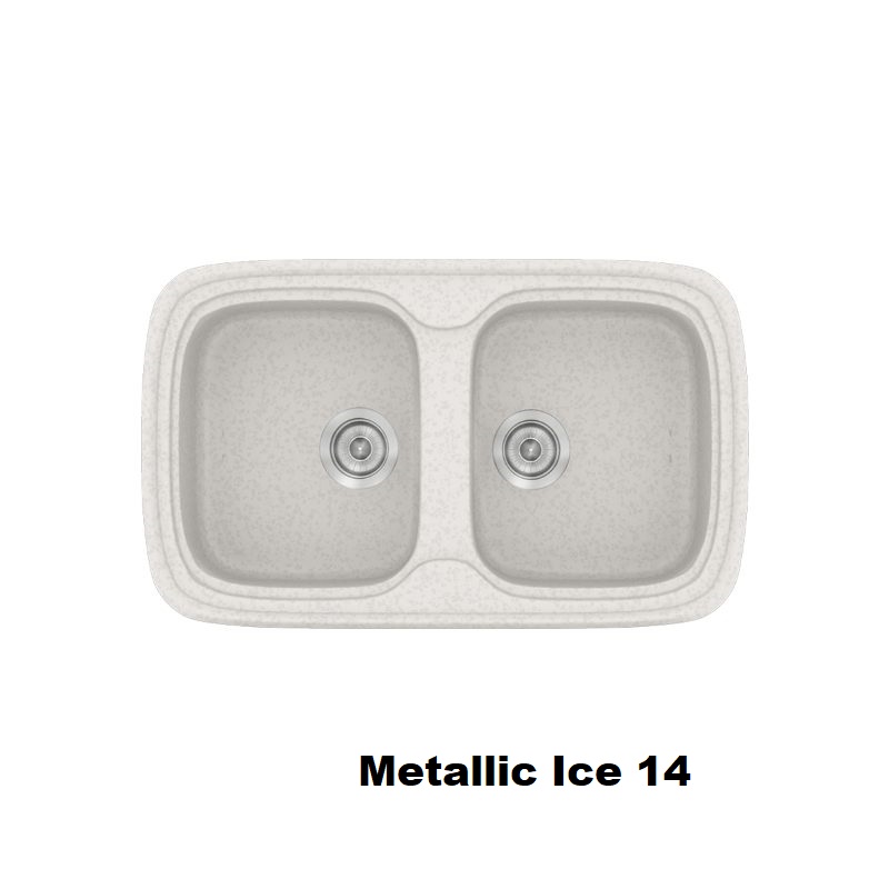 Λευκος συνθετικος νεροχυτης κουζινας με δυο γουρνες μοντερνος 82χ50 Metallic Ice 14 Classic 312 Sanitec