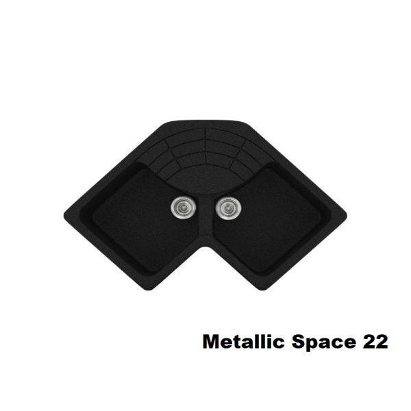 Metallic Space Black Modern 2 Bowl Composite Corner Kitchen Sink with Drainer 83x83x50 22 Classic 310 Sanitec