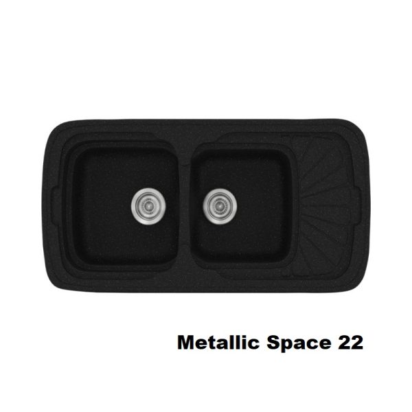 Metallic Space Black Modern 2 Bowl Composite Kitchen Sink with Small Drainer 22 96x51 Classic 304 Sanitec
