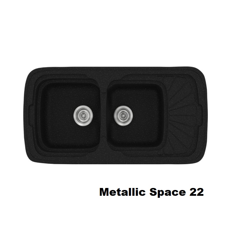 Metallic Space Black Modern 2 Bowl Composite Kitchen Sink with Small Drainer 22 96×51 Classic 304 Sanitec