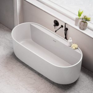 Luxury Corian White Matt Oval Freestanding Bath Tub 158x70 Solid Surface 4314