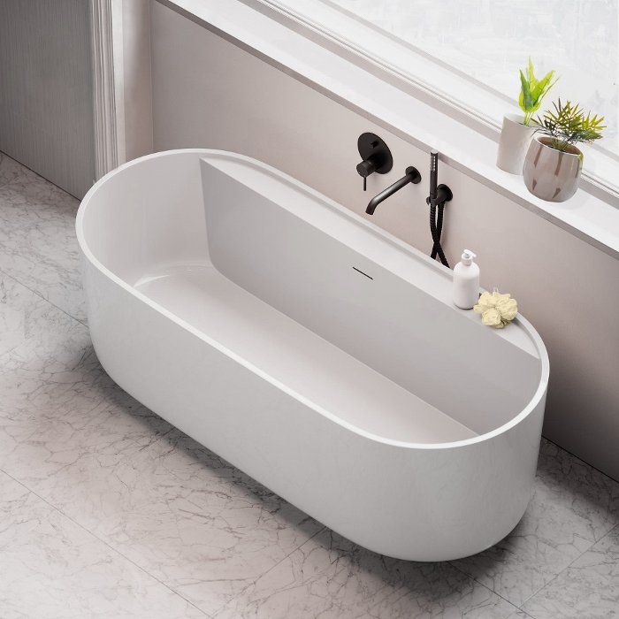Luxury Corian Double Ended Freestanding Bath Tub White Matt 158×70 Solid Surface 4314