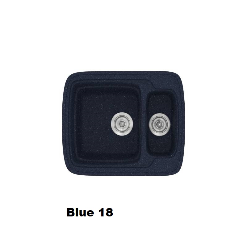 Μικροι μπλε συνθετικοι νεροχυτες κουζινας μοντερνοι με δυο γουρνες 60χ51 Blue 18 Classic 314 Sanitec