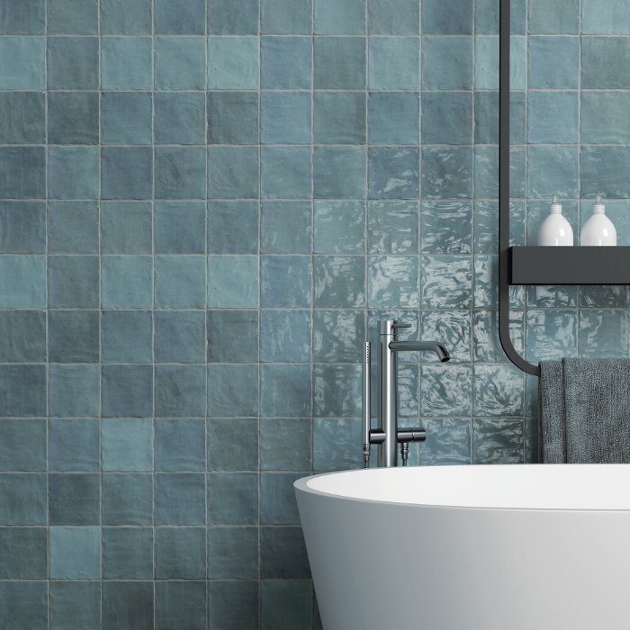 Modern Small Blue Glossy Wall White Body Tile 10×10 Raid Aqua