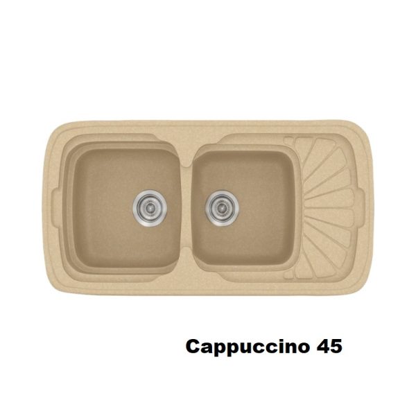 Beige Modern 2 Bowl Composite Kitchen Sink with Small Drainer 45 96x51 Classic 304 Sanitec